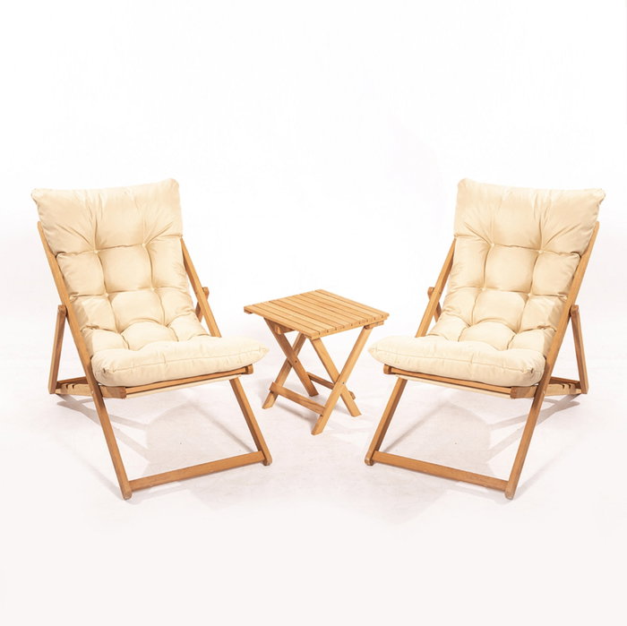 Hanah Home Conjunto de mesa y sillas de jardín My005, Madera de haya, Marrón y Crema Hanah Home Conjunto de mesa y sillas de jardín My005, Madera de haya, Marrón y Crema